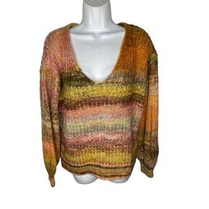 Lou & Grey For Loft Women's Spiced Chunky Knit Sweater V Neck Pullover Cozy L